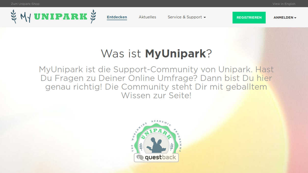 Startseite von My Unipark